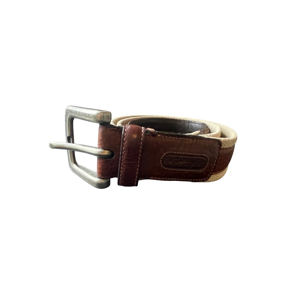 Mens Brown Leather Canvas Rugged Outdoor Casual Webbing Belt Size 36 Columbia